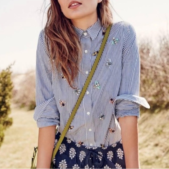 🚫SOLD🚫 NWT J. Crew Perfect Blue Striped Shirt - Picture 2 of 8